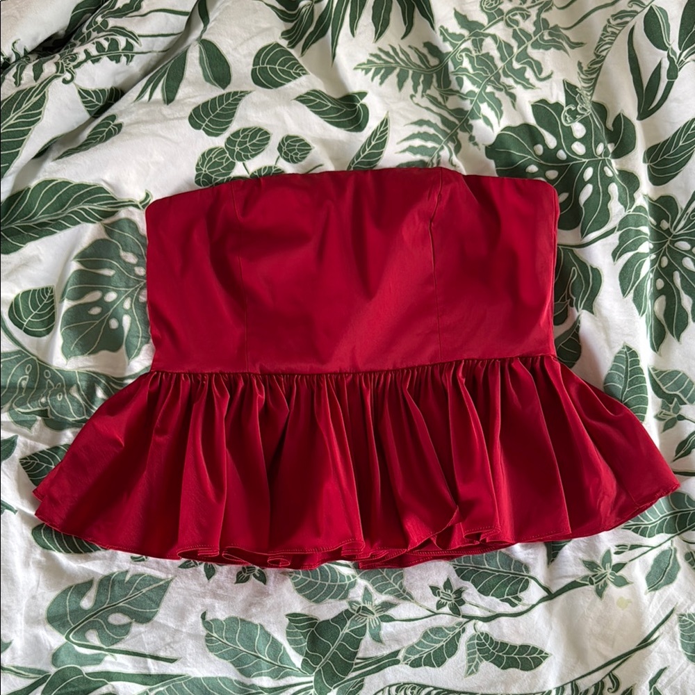 J. Crew Red Strapless Peplum Blouse